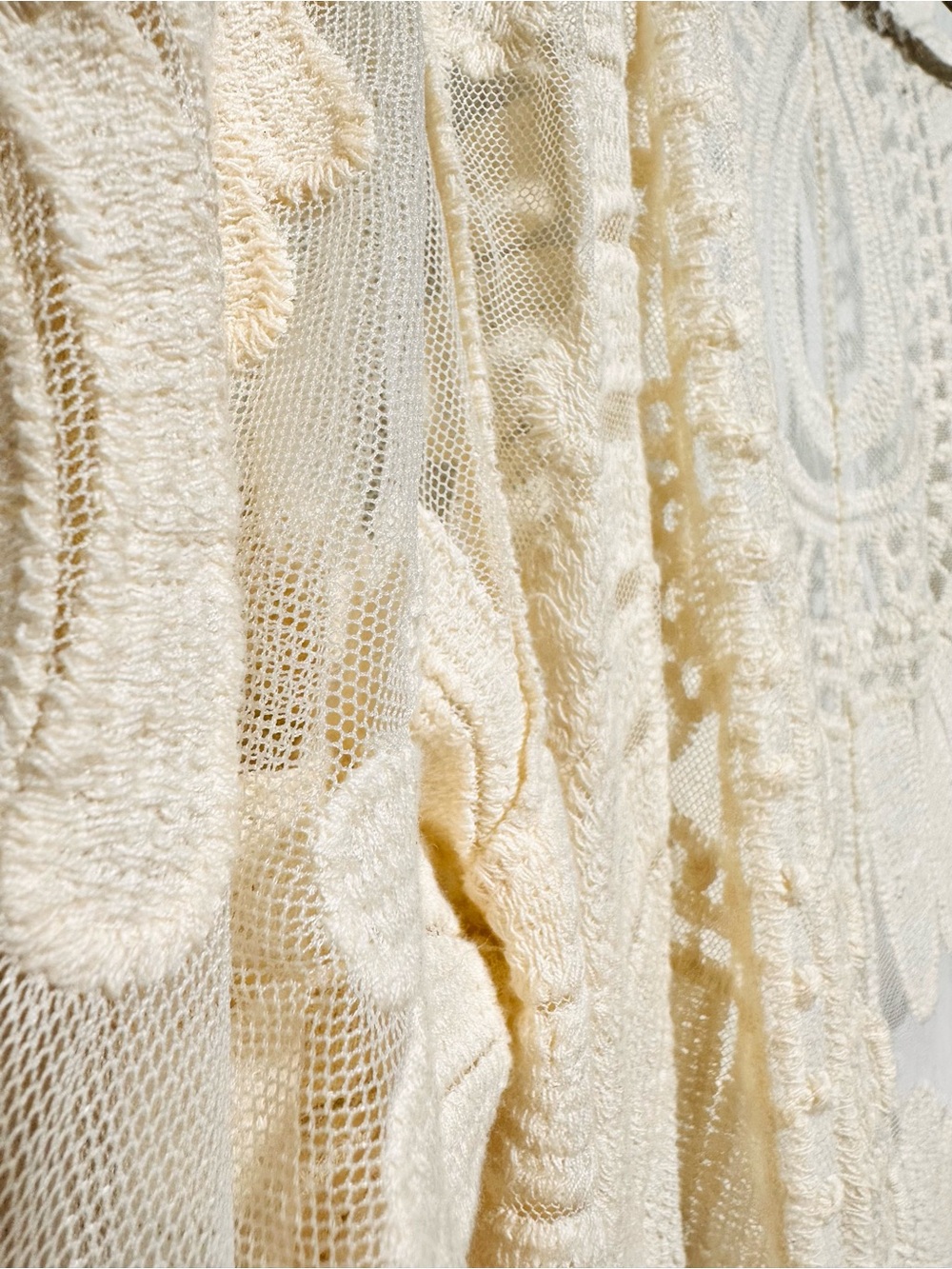 Rebellion Again Ivory Cream Lace Mesh Kimono Duster Boho Festival Cover Up L - Picture 3 of 5